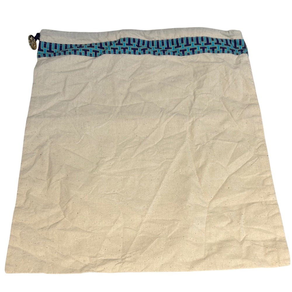 Tory Burch Cream Canvas Drawstring Dust Bag Gold Purse Shoes‎ Logo Trim Charm